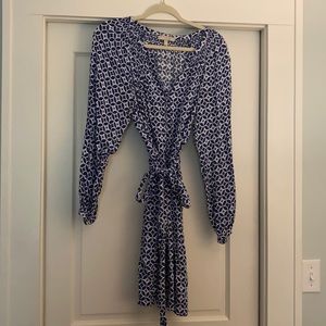 BR Blue Print Dress w/ Tie, Size 14